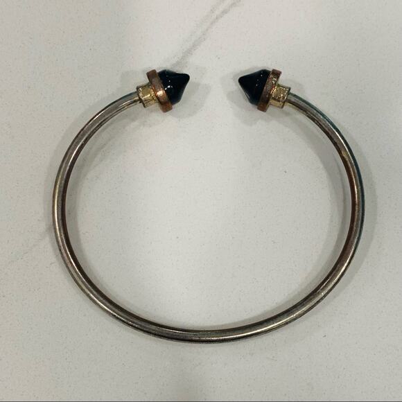 Silver w Black  Stone End Bangle Open OSFA - Picture 1 of 2